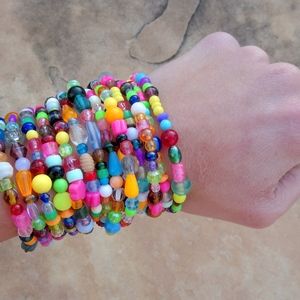 Set of 14 Rainbow Pony Bead Stacking Layering Candy Raver Kidcore Bracelets